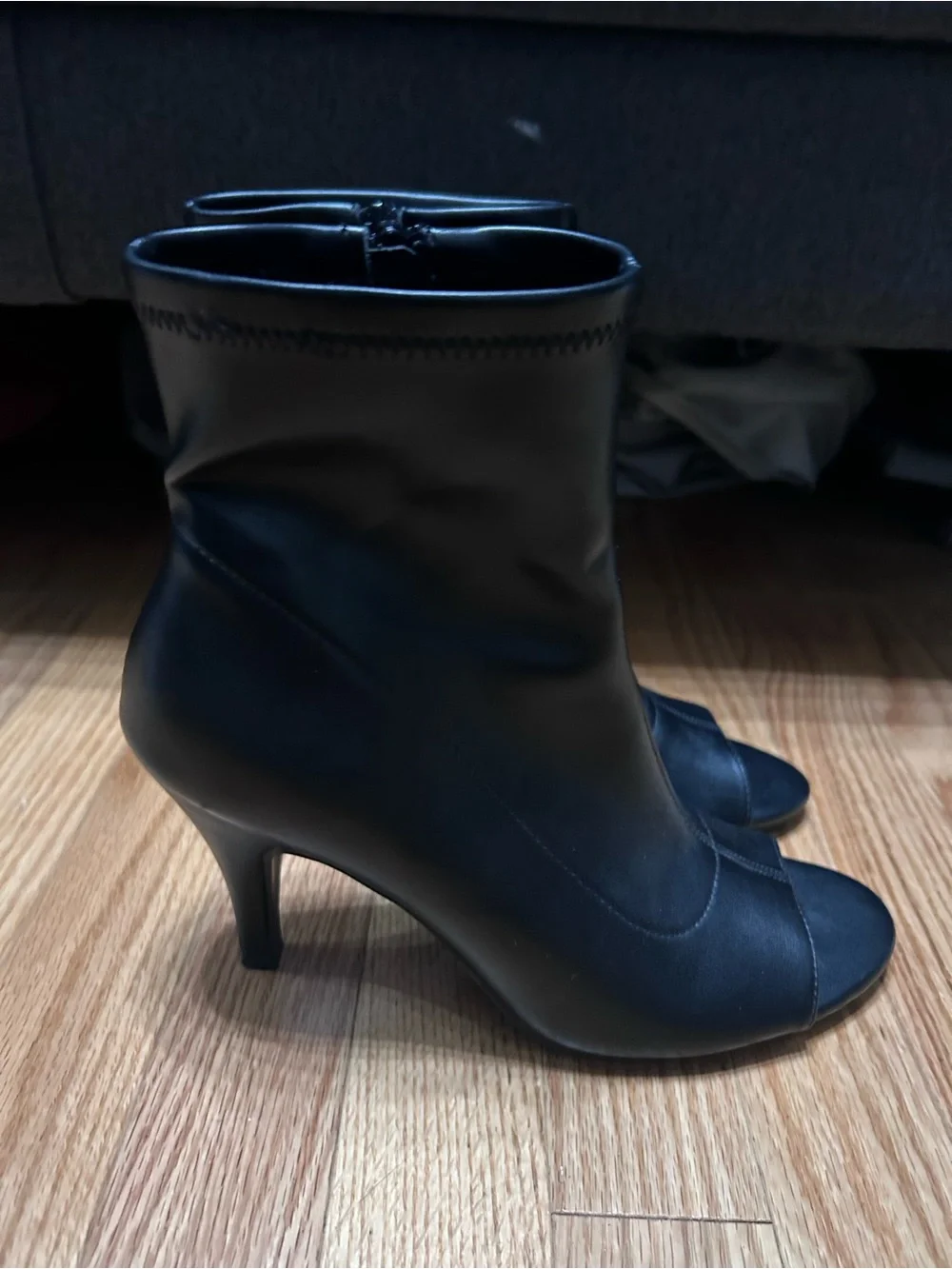 Black Open-Toe Ankle Booties with Side Zip